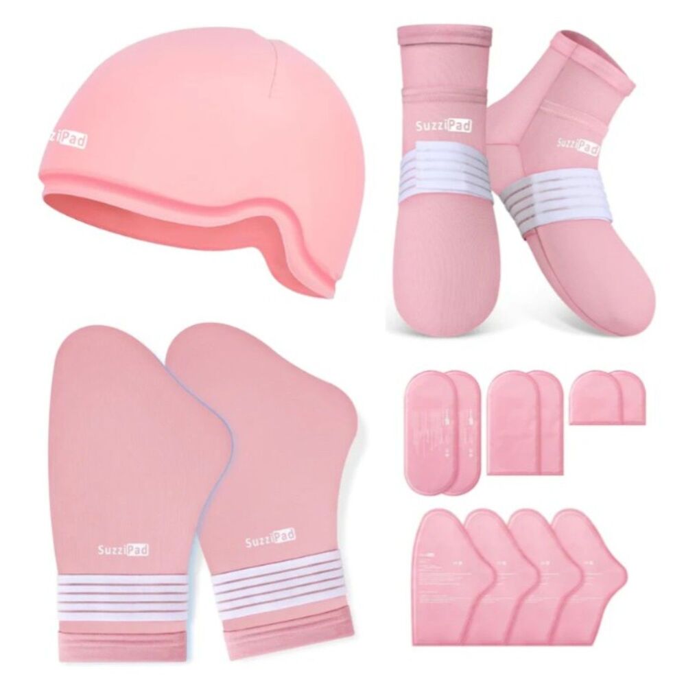 SuzziPad Chemo Care Package Cooling Gloves Socks Cold Caps Size S/M NIB Pink